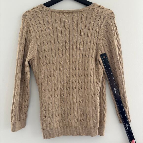 Ann Taylor Cable Knit Silk Blend Wrap V Neck Sweater in Metallic Gold Size M - Picture 7 of 7